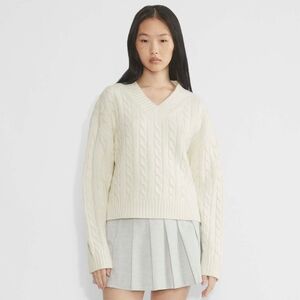 Aritzia Sunday Best Womens Cream Cable Knit Merino Wool Sweater – Size XS